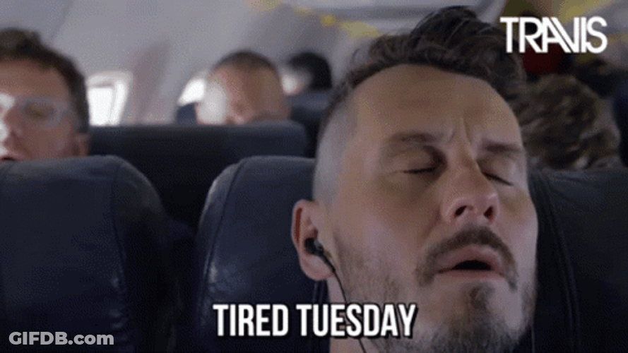 Tired Tuesday Guy Sleeping Airplane Meme GIF