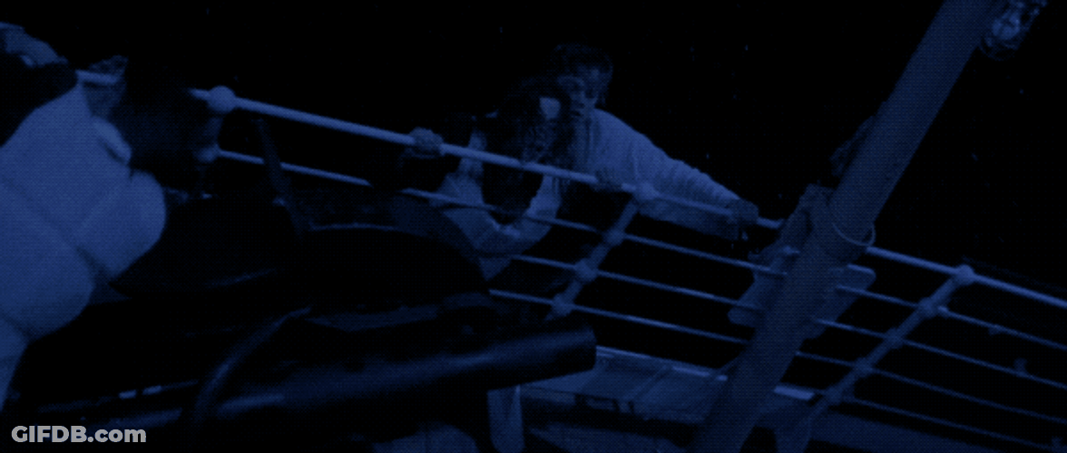 Titanic Sinking Jack And Rose Hold The Rail GIF