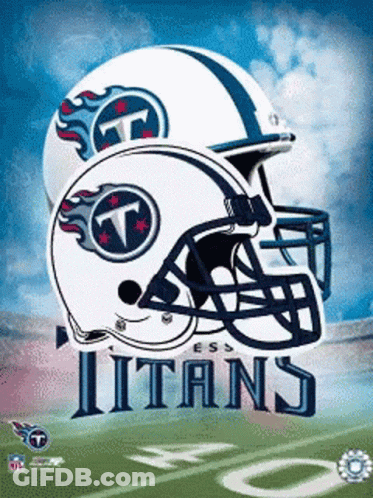 Titans Football Poster With Two Helmets On Field GIF