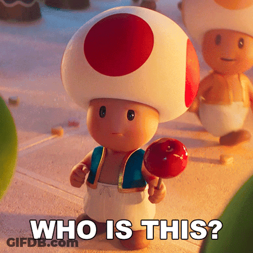 Toad With Red Circle Hat Holding Apple Says Who Is This GIF
