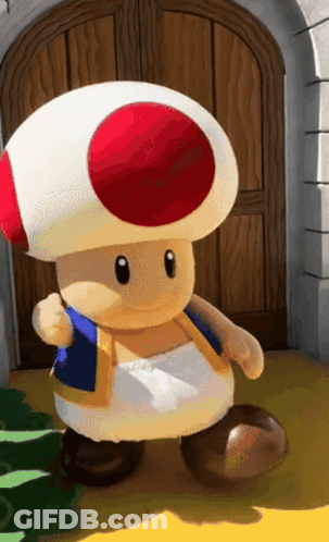 Toad With Red Circle On Head At Door GIF