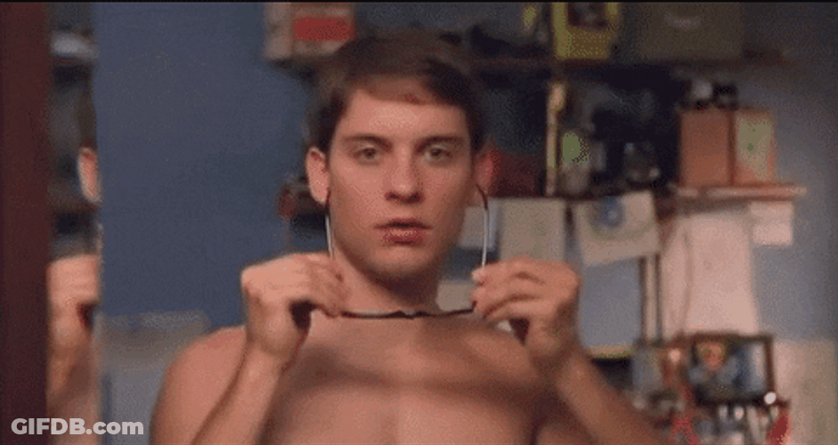 Tobey Maguire Confused With Eyeglasses GIF