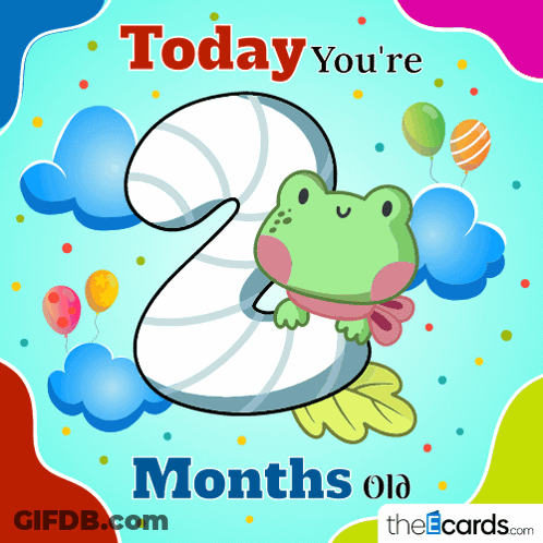 Today You're 2 Months Old Card Frog Balloons GIF