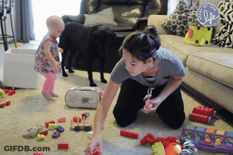 Toddler Making Carpet Messy GIF