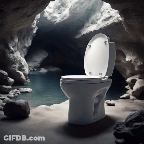 Toilet In Cave With Open Lid GIF