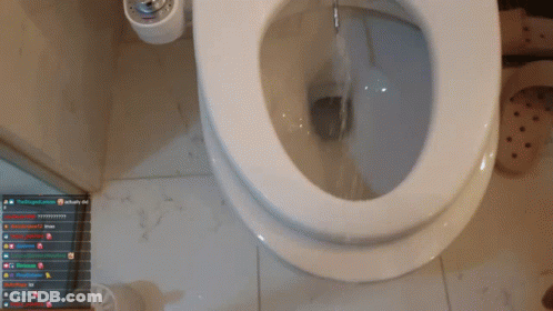 Toilet On Tiled Floor Next To Twitch Sign GIF