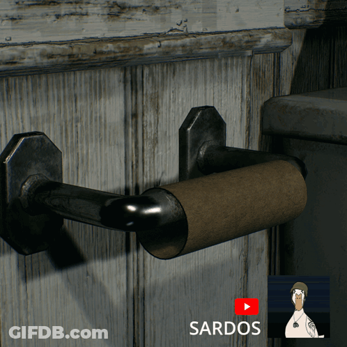 Toilet Paper Holder With Word Sardos GIF