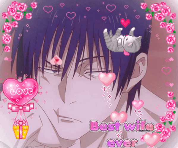 Toji Fushiguro Pink Floral Mobile Design GIF