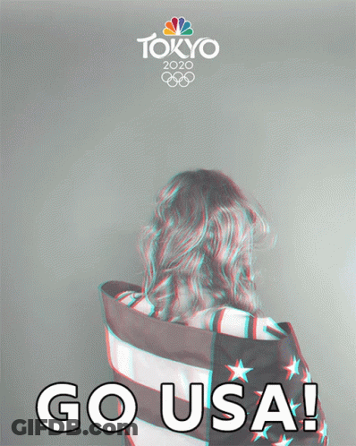 Tokyo Olympics Poster With Woman Wrapped In American Flag GIF