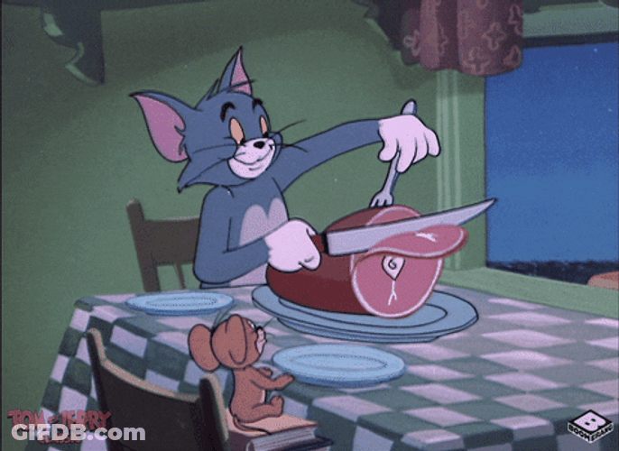 Tom And Jerry Eating Dinner Slicing Ham GIF