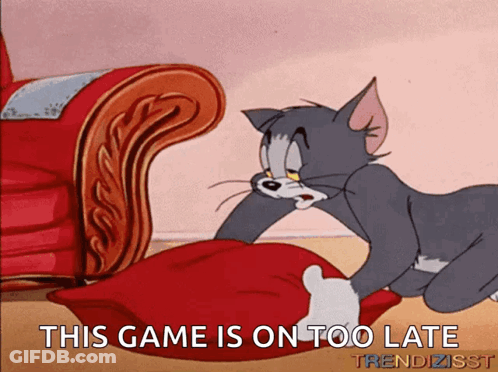 Tom And Jerry Laying On Red Pillow This Game Is On Too Late GIF