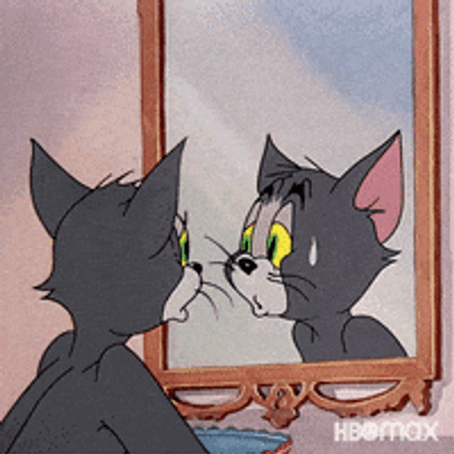 Tom And Jerry Sick Checking Mirror Reflection GIF