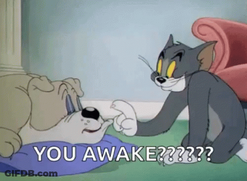 Tom And Jerry Sitting Next To Dog On Pillow GIF