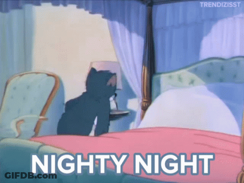 Tom And Jerry Sitting On Bed Saying Nighty Night GIF