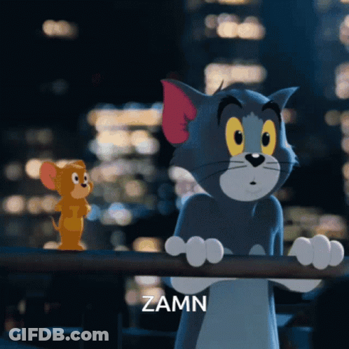 Tom And Jerry Standing Next To Each Other GIF