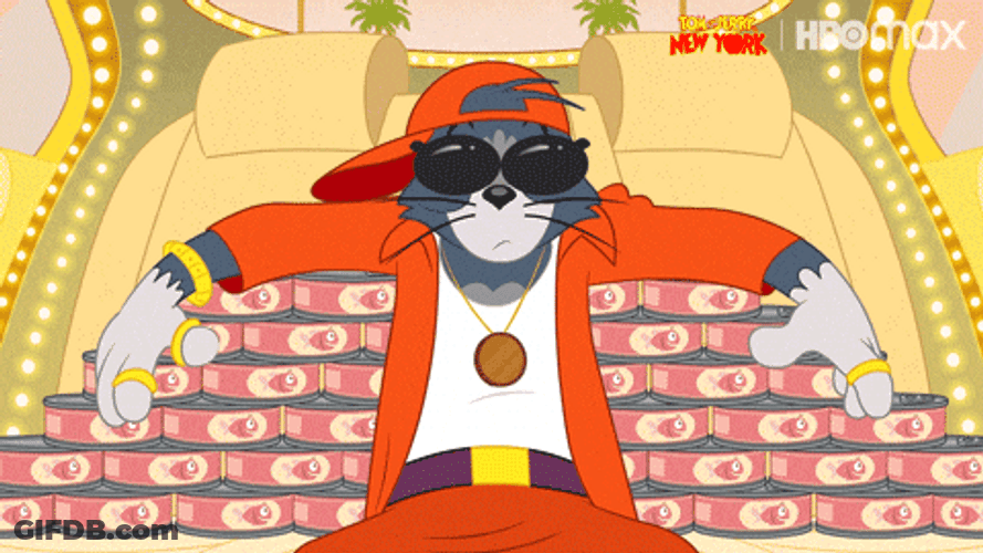 Tom Cat Leaning On Many Canned Food GIF