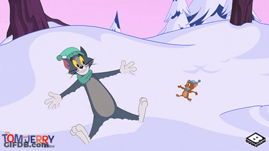 Tom Cat Making Snow Angel GIF