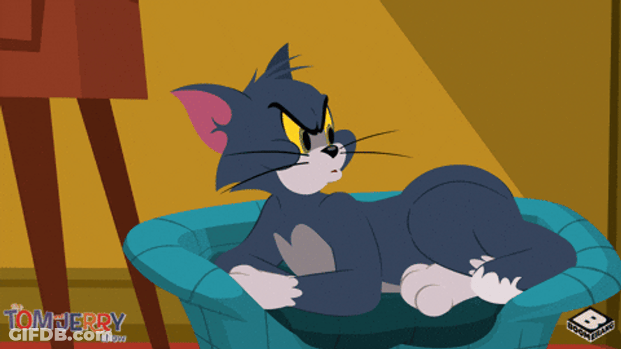 Tom Cat Punching His Bed GIF
