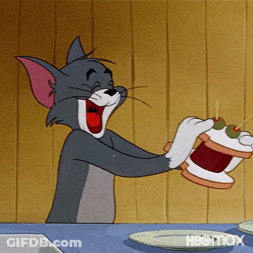 Tom Eating Dessert Gulp While Smiling GIF