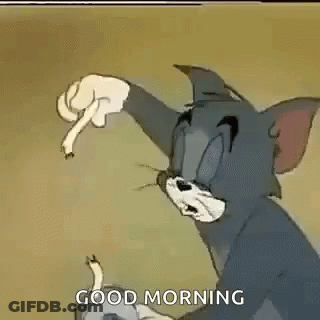 Tom From Tom And Jerry Is Covering His Eyes With A Napkin And Saying `` Good Morning '' . GIF
