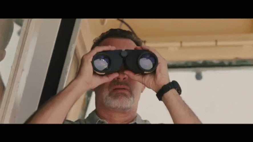 Tom Hanks Startled With Sight In Binoculars GIF