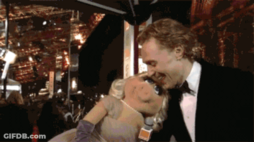 Tom Hiddleston Kisses Miss Piggy GIF