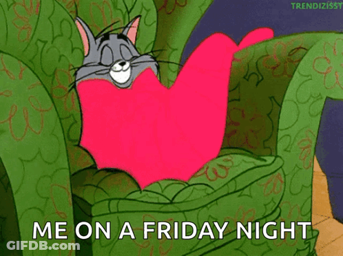 Tom Laying On Chair Saying Me On A Friday Night GIF