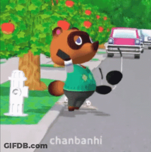 Tom Nook From Animal Crossing Is Standing On A Street GIF