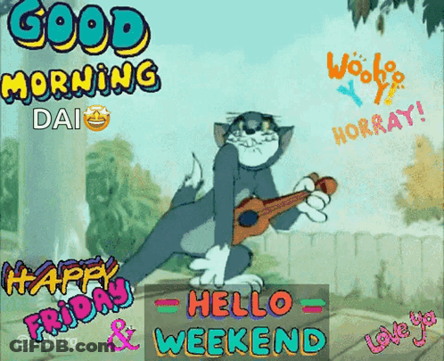 Tom Playing Guitar Good Morning Dai Happy Friday Hello Weekend GIF