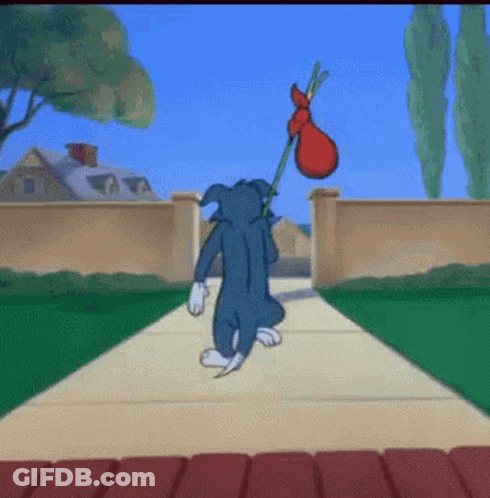 Tom Walking With Red Bag GIF