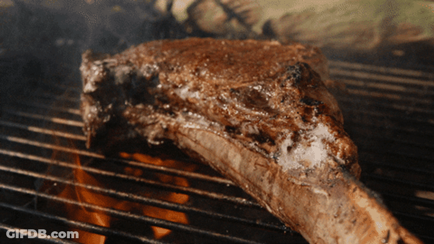 Tomahawk Steak Grilling Close Up GIF
