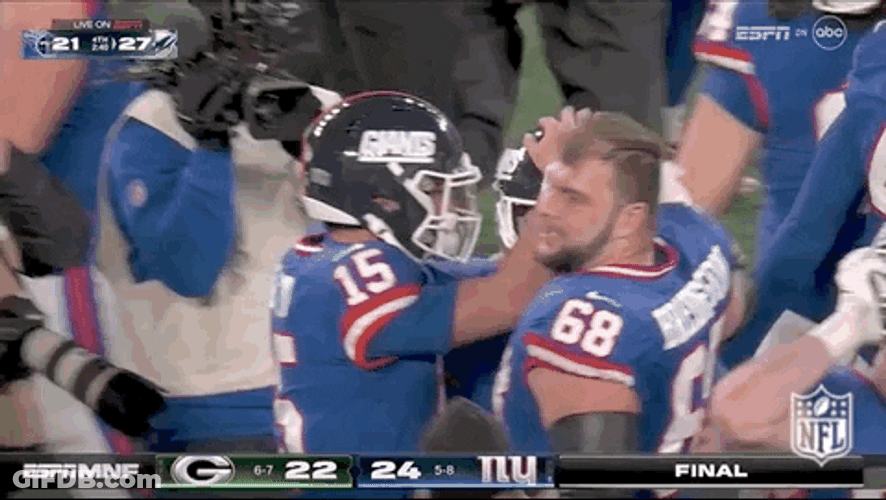 Tommy Devito Hugging New York Giants Teammates GIF