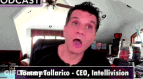 Tommy Tallarico CEO Of Intellivision Sitting In Chair With Mouth Open GIF