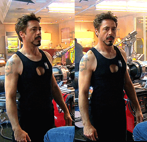Tony Stark Muscle Gym Build Up GIF