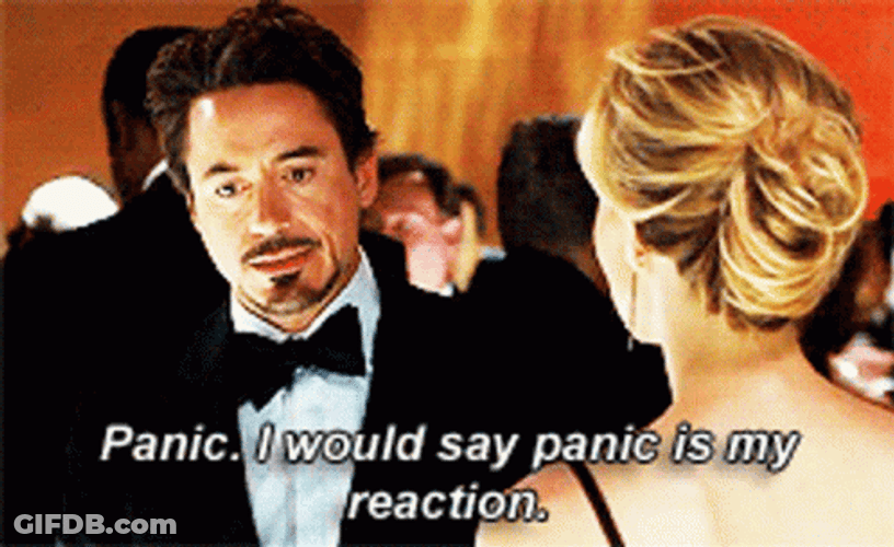 Tony Stark Panicking Reaction GIF