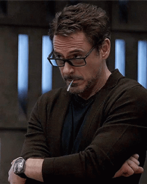 Tony Stark Thinking Out Pose GIF