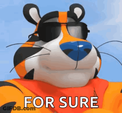 Tony The Tiger Is Wearing Sunglasses And A Bandana And Says `` For Sure '' GIF