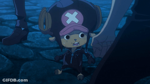 Tony Tony Chopper Is Wearing A Black Jacket And A Pink Hat With An X On It GIF