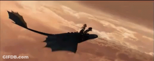 Toothless And Hiccup Are Riding On The Back Of A Dragon Flying Through The Sky . GIF