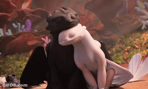 Toothless And Light Fury Are Hugging Each Other In A Scene From How To Train Your Dragon GIF