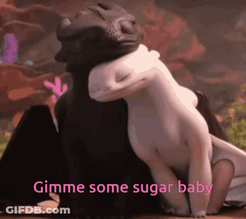 Toothless And Light Fury Sitting Together GIF