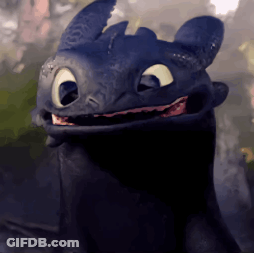Toothless From How To Train Your Dragon Is Smiling With His Mouth Wide Open GIF