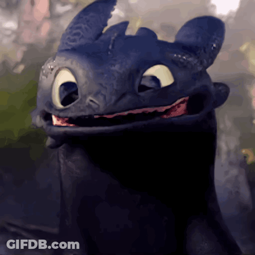 Toothless From How To Train Your Dragon Is Smiling With His Mouth Wide Open GIF
