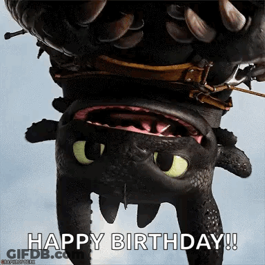 Toothless Hanging Upside Down Saying Happy Birthday GIF