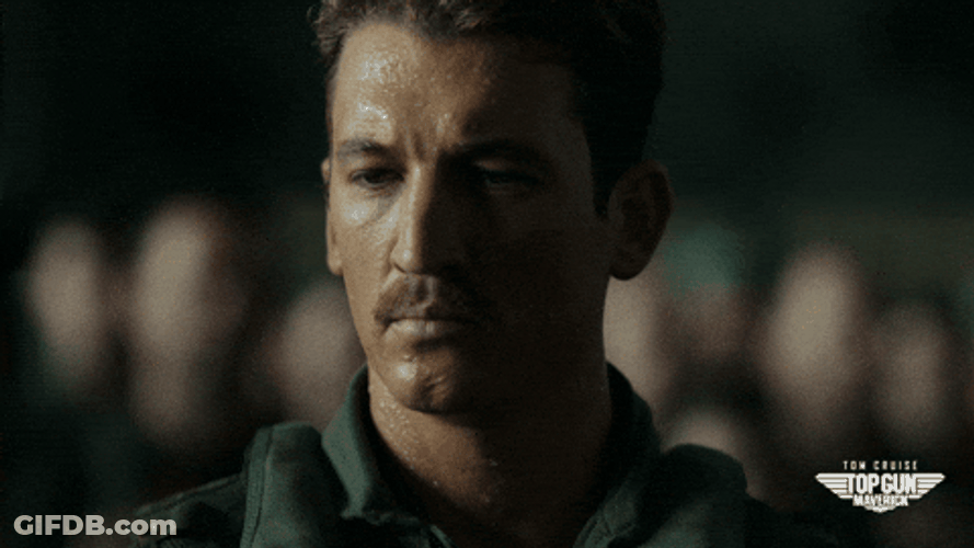 Top Gun Maverick Miles Telller Sad Eyes GIF