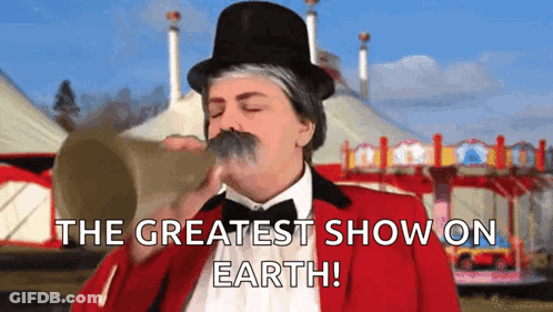 Top Hat Man Blowing Trumpet The Greatest Show GIF