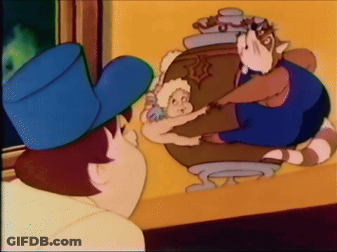 Top Hat Man Watching Cat And Raccoon Cartoon GIF