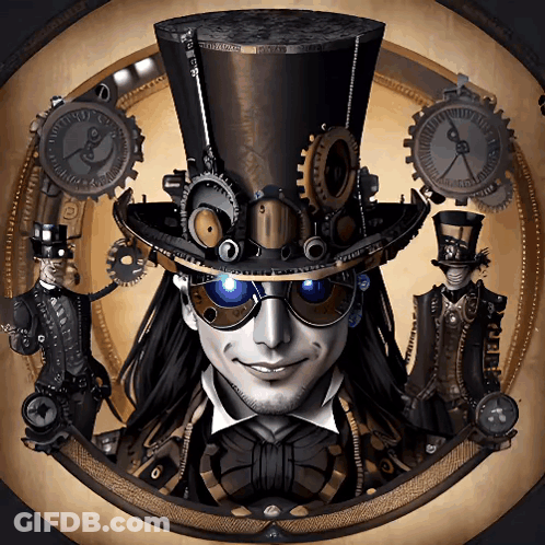 Top Hat Sunglasses Man Surrounded By Gears Clock GIF