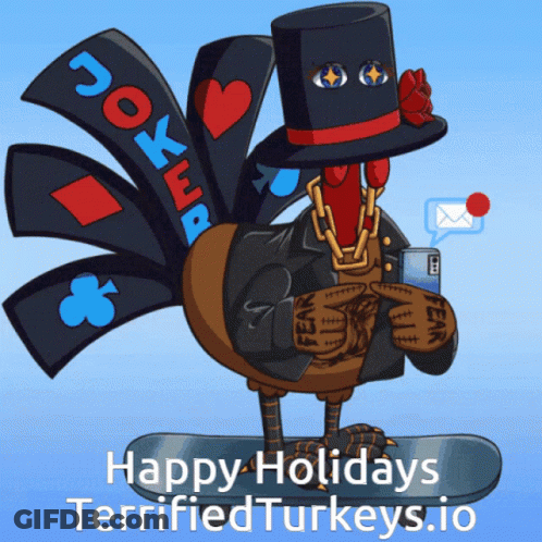 Top Hat Turkey Snowboard Happy Holidays Terrified Turkeys GIF