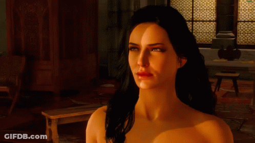 Topless Woman Standing In Dark Room By Window GIF